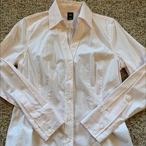 Gap pink and white stripe button down long sleeve